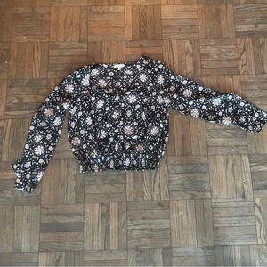 XL black blouse with light pink flower design